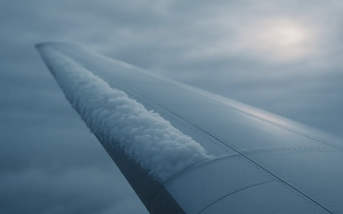 Rime ice building along the leading edge of a wing in cold cloud