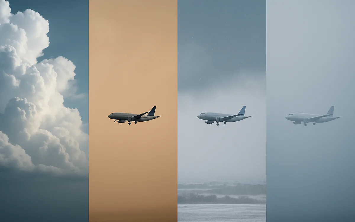 The same aircraft type, four skies — weather is a regional subject