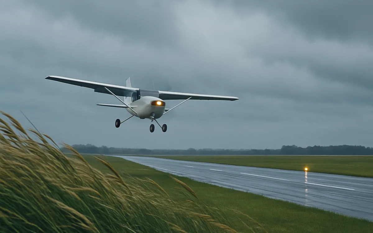 A crosswind approach: the aircraft tracking the centreline while pointing somewhere else